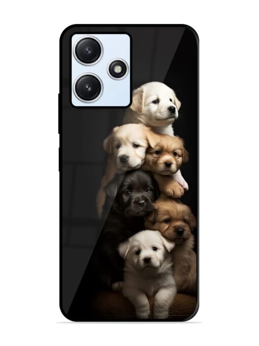 Cute Baby Dogs Glossy Metal Phone Cover for Xiaomi Redmi 12 (5G)