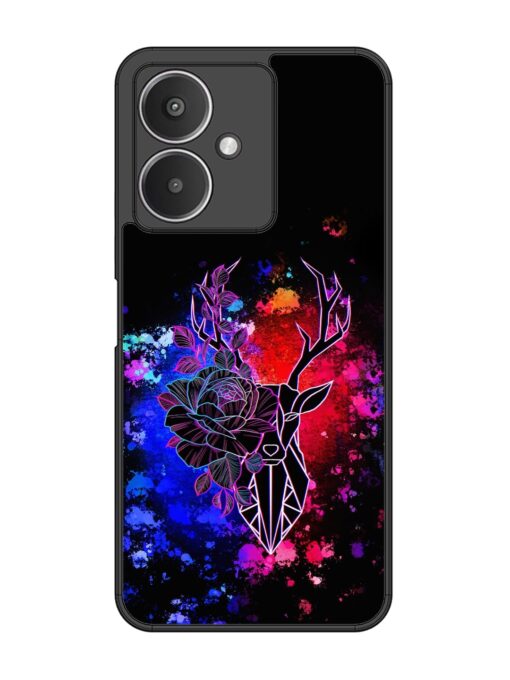 Floral Deer Art Glossy Metal Phone Cover for Xiaomi Redmi 13C (5G) Zapvi