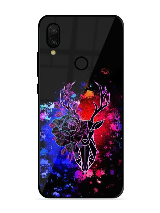 Floral Deer Art Glossy Metal Phone Cover for Xiaomi Redmi 7