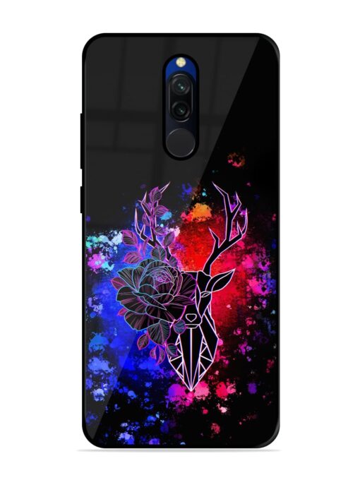 Floral Deer Art Glossy Metal Phone Cover for Xiaomi Redmi 8