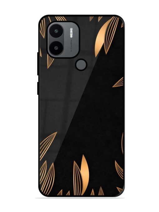 Golden Leaf Pattern Glossy Metal Phone Cover for Xiaomi Redmi A2 Plus Zapvi