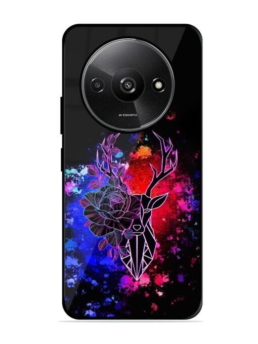 Floral Deer Art Glossy Metal Phone Cover for Xiaomi Redmi A3 (2024)