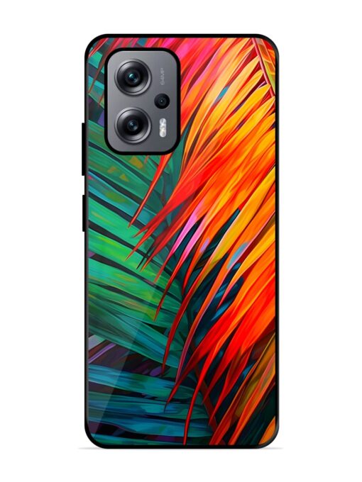 Painted Tropical Leaves Glossy Metal Phone Cover for Xiaomi Redmi K50I (5G)