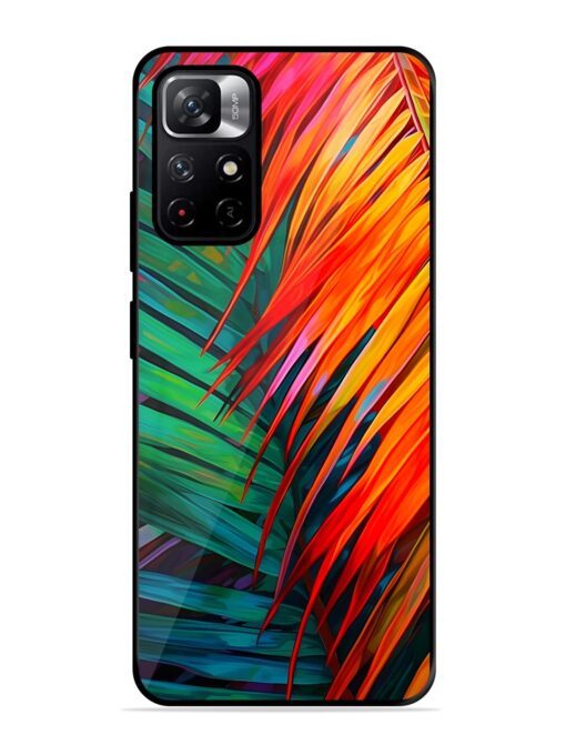 Painted Tropical Leaves Glossy Metal Phone Cover for Xiaomi Redmi Note 11T (5G) Zapvi