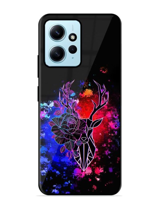 Floral Deer Art Glossy Metal Phone Cover for Xiaomi Redmi Note 12 (4G)