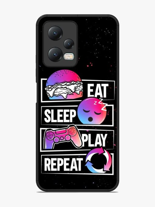 Eat Sleep Play Repeat Glossy Metal Phone Cover for Xiaomi Redmi Note 12 (5G) Zapvi