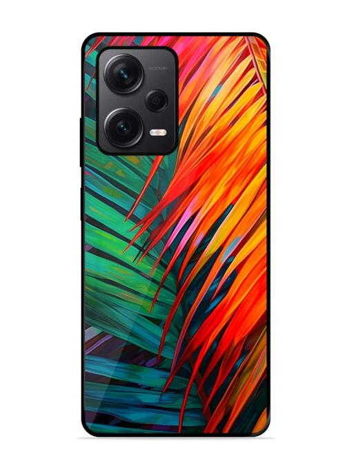 Painted Tropical Leaves Glossy Metal Phone Cover for Xiaomi Redmi Note 12 Pro Plus (5G) Zapvi