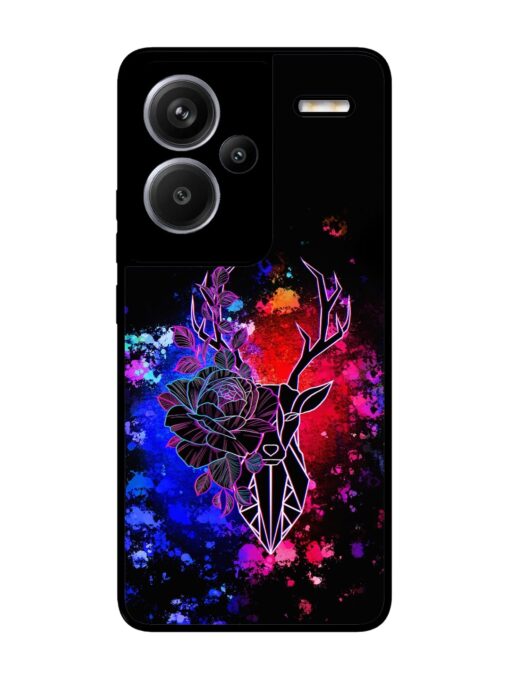 Floral Deer Art Glossy Metal Phone Cover for Xiaomi Redmi Note 13 Pro Plus (5G)