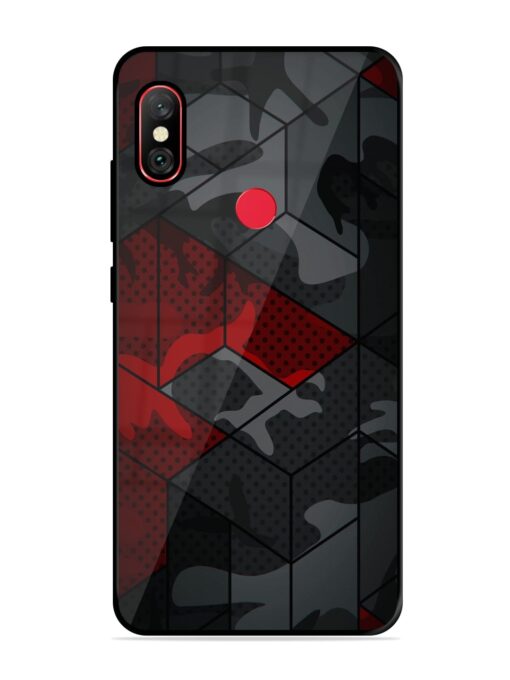 Red And Grey Pattern Glossy Metal Phone Cover for Xiaomi Redmi Note 6 Pro