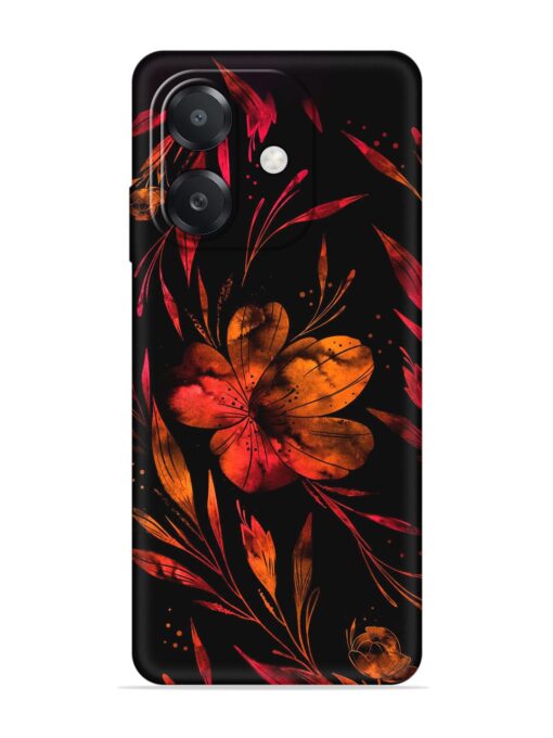 Red Flower Painting Embossed Soft Silicone Case for Oppo A3X (5G)