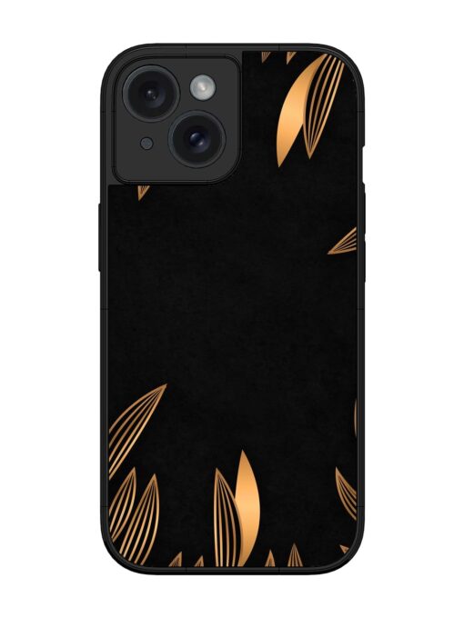 Golden Leaf Pattern Glossy Metal Phone Cover for Apple Iphone 15 Zapvi