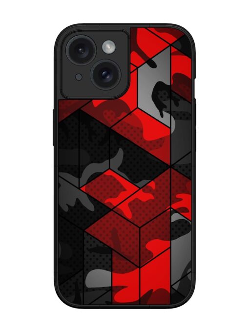 Royal Red Camouflage Pattern Glossy Metal Phone Cover for Apple Iphone 15 Zapvi