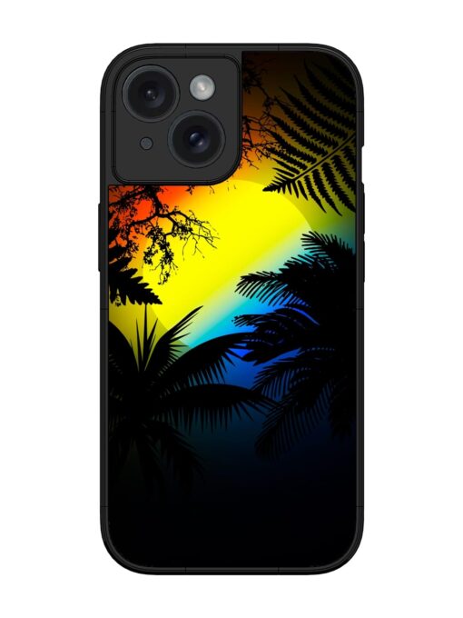 Colorful Sunset With Palm Trees Glossy Metal Phone Cover for Apple Iphone 15 Zapvi