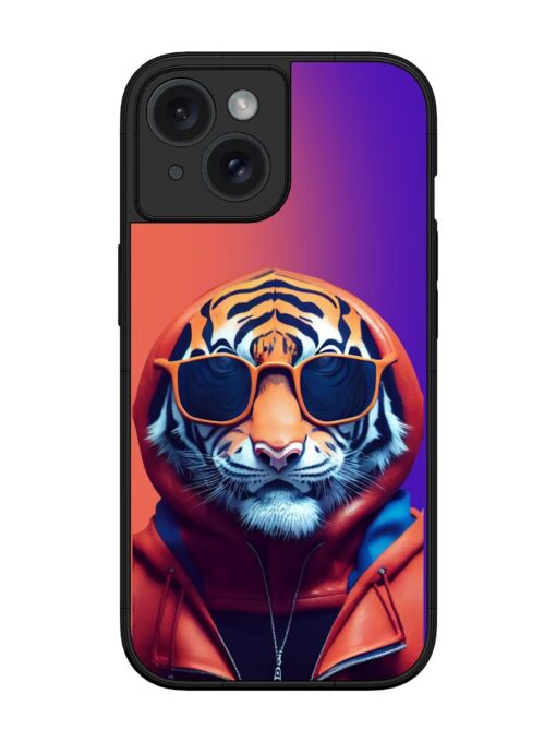 Tiger Animation Glossy Metal Phone Cover for Apple Iphone 15 Zapvi