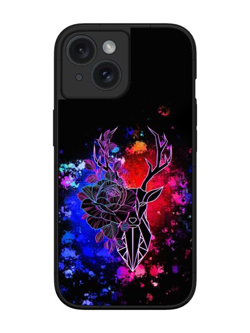 Floral Deer Art Glossy Metal Phone Cover for Apple Iphone 15 Zapvi