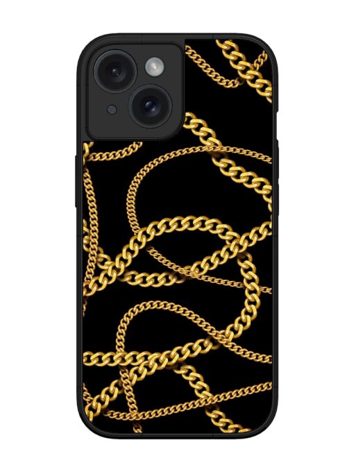 Decorative Golde Chain Glossy Metal Phone Cover for Apple Iphone 15 Zapvi