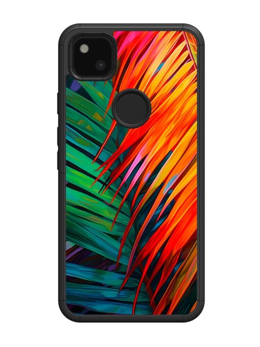 Painted Tropical Leaves Glossy Metal Phone Cover for Google Pixel 4A Zapvi