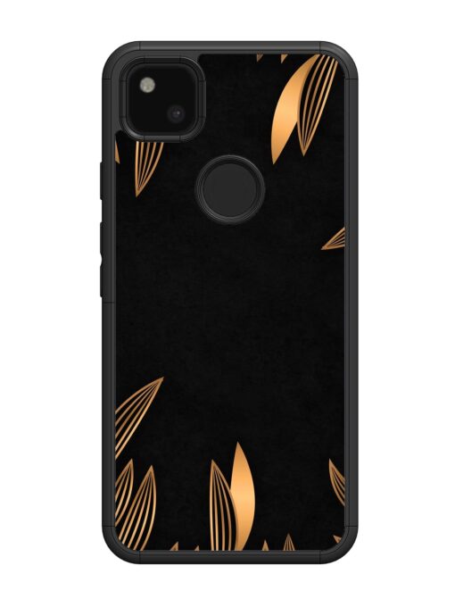 Golden Leaf Pattern Glossy Metal Phone Cover for Google Pixel 4A Zapvi