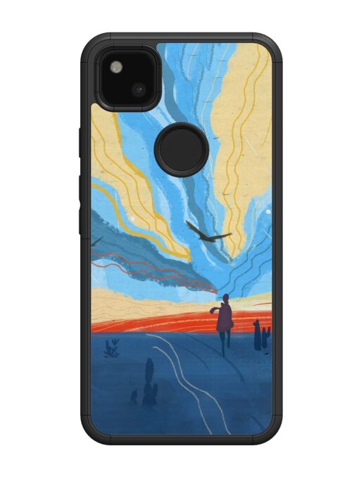 Minimal Abstract Landscape Glossy Metal Phone Cover for Google Pixel 4A Zapvi