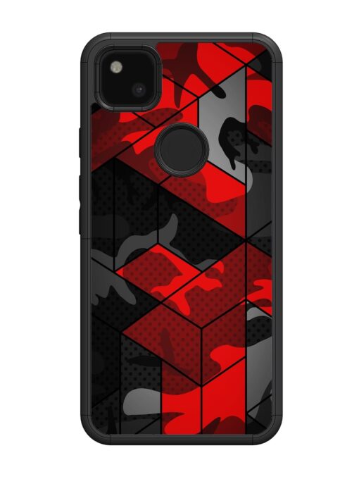 Royal Red Camouflage Pattern Glossy Metal Phone Cover for Google Pixel 4A Zapvi