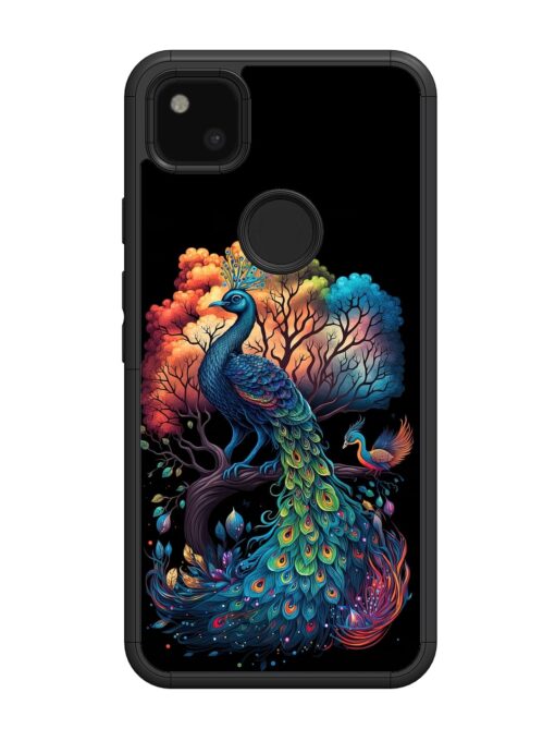 Peacock Tree Art Glossy Metal Phone Cover for Google Pixel 4A Zapvi