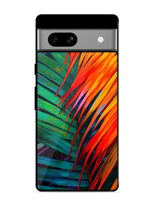 Painted Tropical Leaves Glossy Metal Phone Cover for Google Pixel 7A Zapvi