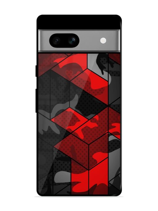 Royal Red Camouflage Pattern Glossy Metal Phone Cover for Google Pixel 7A Zapvi