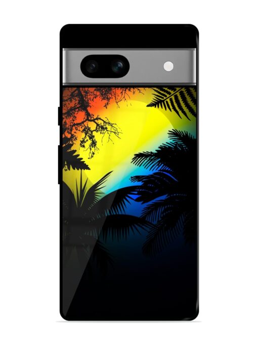 Colorful Sunset With Palm Trees Glossy Metal Phone Cover for Google Pixel 7A Zapvi