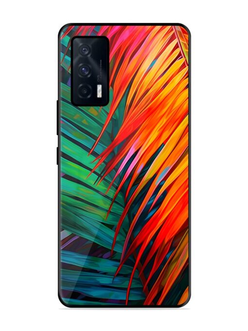 Painted Tropical Leaves Glossy Metal Phone Cover for Iqoo 7 (5G)