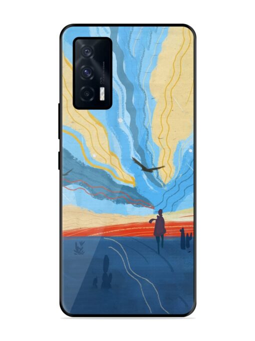 Minimal Abstract Landscape Glossy Metal Phone Cover for Iqoo 7 (5G) Zapvi