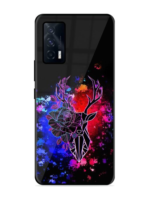 Floral Deer Art Glossy Metal Phone Cover for Iqoo 7 (5G)