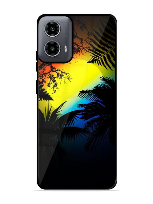 Colorful Sunset With Palm Trees Glossy Metal Phone Cover for Motorola Moto G54 (5G) Zapvi