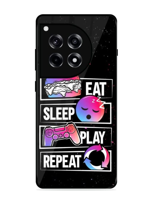 Eat Sleep Play Repeat Glossy Metal Phone Cover for Oneplus 12R (5G) Zapvi