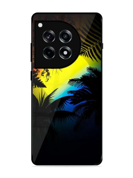 Colorful Sunset With Palm Trees Glossy Metal Phone Cover for Oneplus 12R (5G) Zapvi