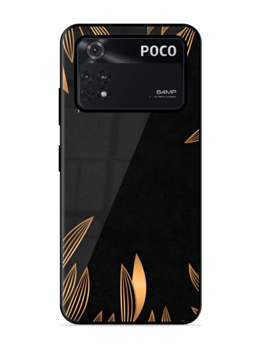 Golden Leaf Pattern Glossy Metal Phone Cover for Poco M4 Pro (4G) Zapvi