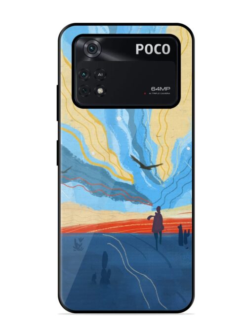 Minimal Abstract Landscape Glossy Metal Phone Cover for Poco M4 Pro (4G) Zapvi