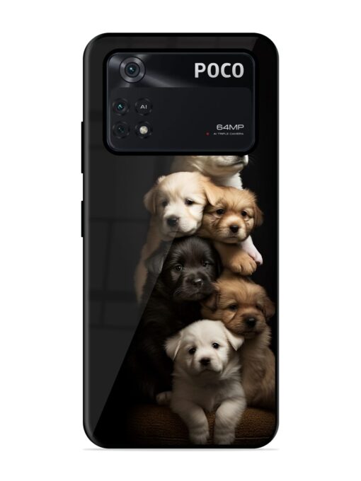 Cute Baby Dogs Glossy Metal Phone Cover for Poco M4 Pro (4G)