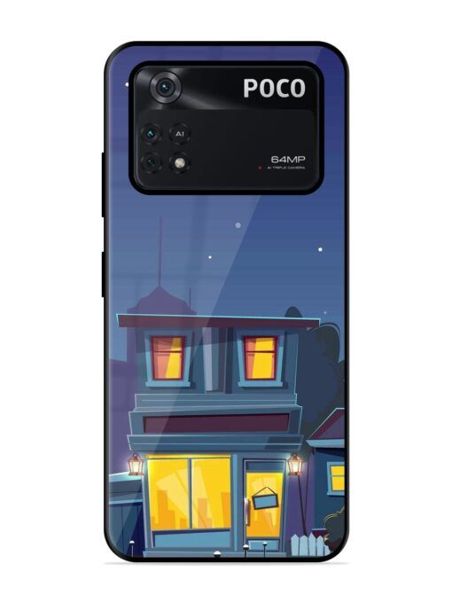 Vector Night House Glossy Metal Phone Cover for Poco M4 Pro (4G)