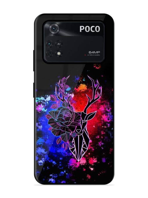 Floral Deer Art Glossy Metal Phone Cover for Poco M4 Pro (4G)