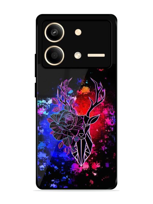 Floral Deer Art Glossy Metal Phone Cover for Poco X6 Neo (5G)