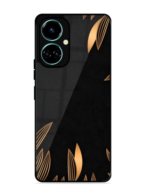 Golden Leaf Pattern Glossy Metal Phone Cover for Tecno Camon 19 Zapvi