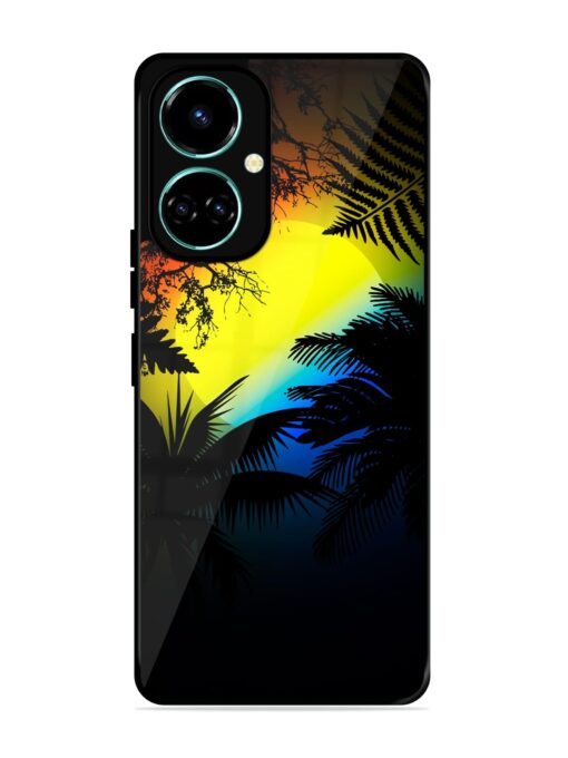 Colorful Sunset With Palm Trees Glossy Metal Phone Cover for Tecno Camon 19 Zapvi