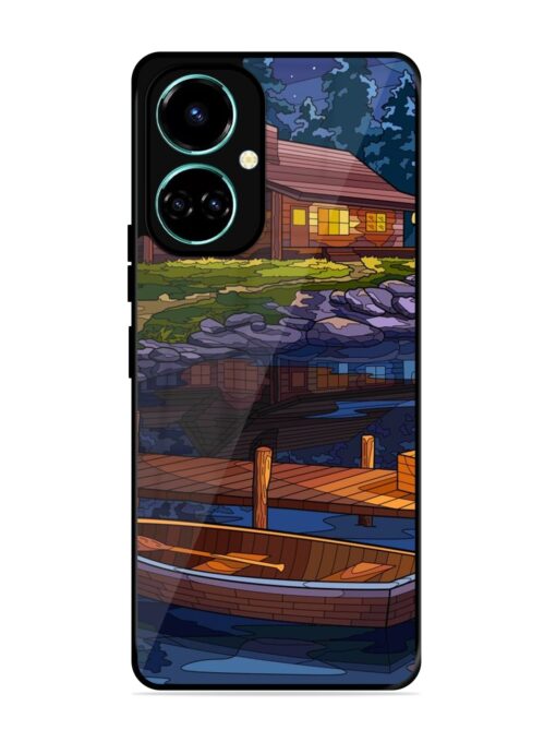 Village Night Scene Glossy Metal Phone Cover for Tecno Camon 19 Zapvi