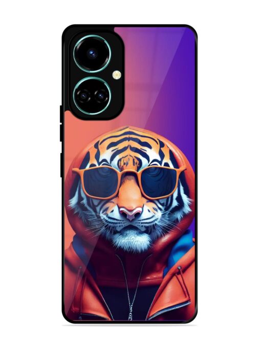 Tiger Animation Glossy Metal Phone Cover for Tecno Camon 19 Zapvi