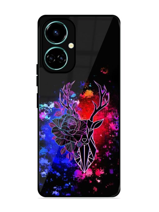 Floral Deer Art Glossy Metal Phone Cover for Tecno Camon 19 Zapvi