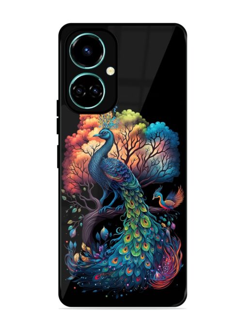 Peacock Tree Art Glossy Metal Phone Cover for Tecno Camon 19 Zapvi