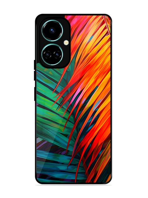 Painted Tropical Leaves Glossy Metal Phone Cover for Tecno Camon 19 Pro (5G)