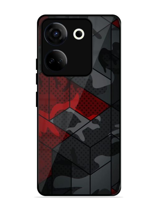 Red And Grey Pattern Glossy Metal Phone Cover for Tecno Camon 20 Zapvi