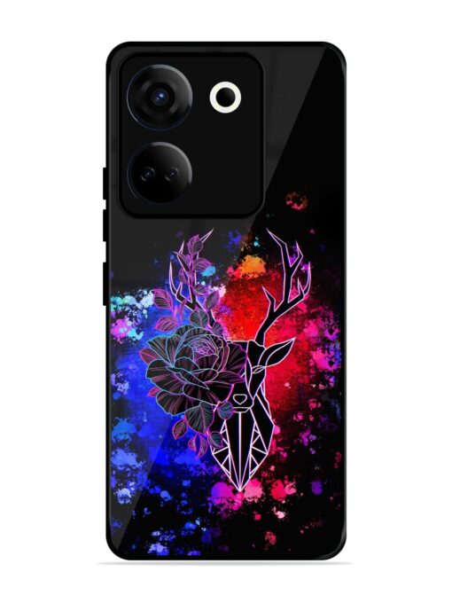 Floral Deer Art Glossy Metal Phone Cover for Tecno Camon 20