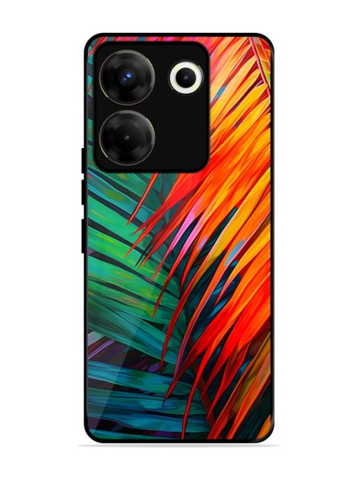 Painted Tropical Leaves Glossy Metal Phone Cover for Tecno Camon 20 Pro (5G) Zapvi